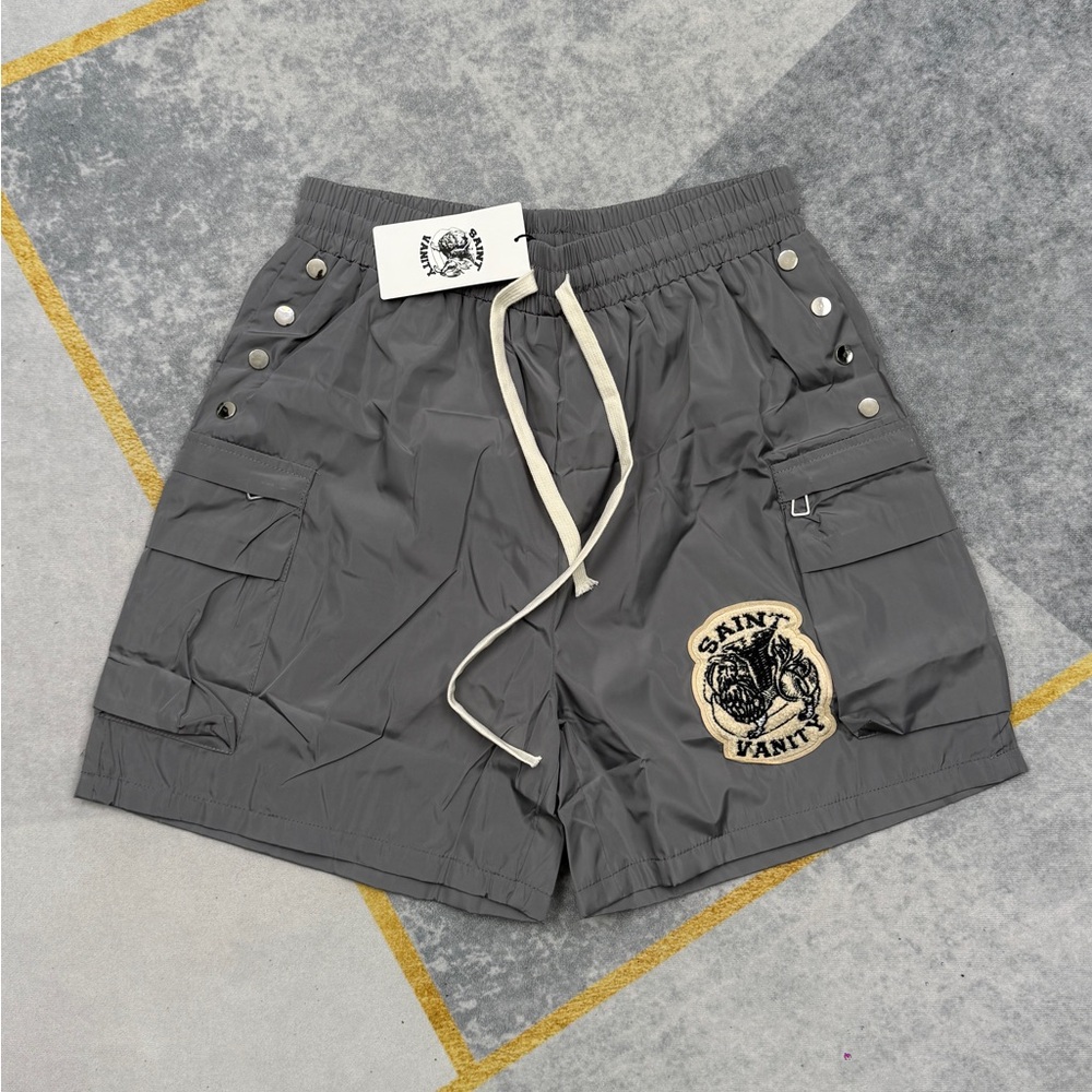 Gray Cargo Swim Shorts with Drawstring